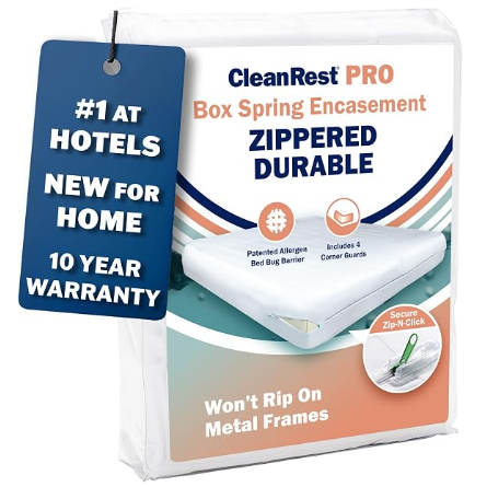 CleanRest PRO bed bug mattress encasement with patented Zip-N-Click closure and stretch sides
