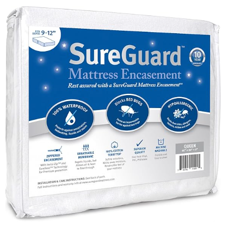 SureGuard mattress encasement with Invisi-Zip and SureSeal closure available in multiple mattress depths